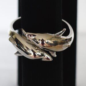 Silver Tone Metal Hinged Double Dolphin Bracelet